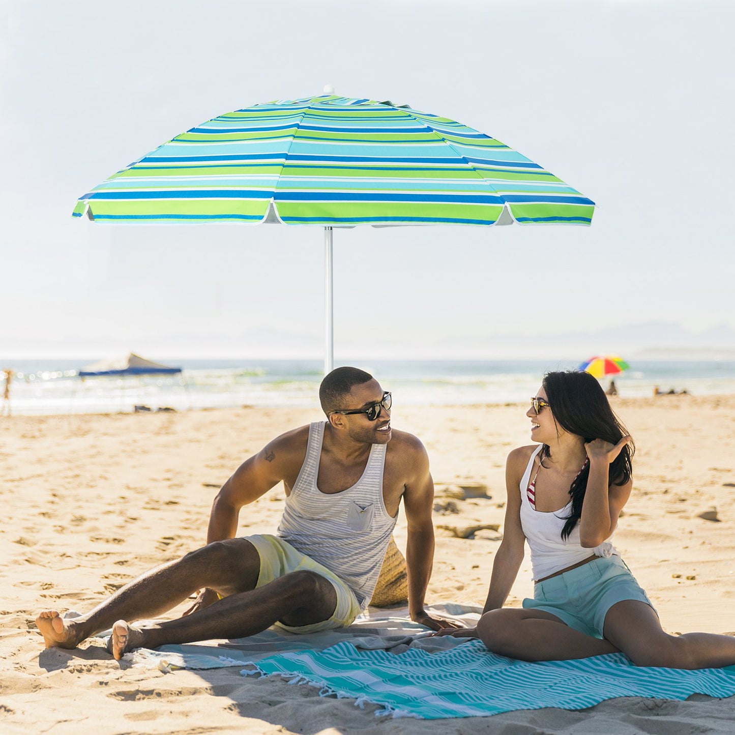 6.5 Feet Patio Beach Umbrella with Waterproof Polyester Fabric-Blue