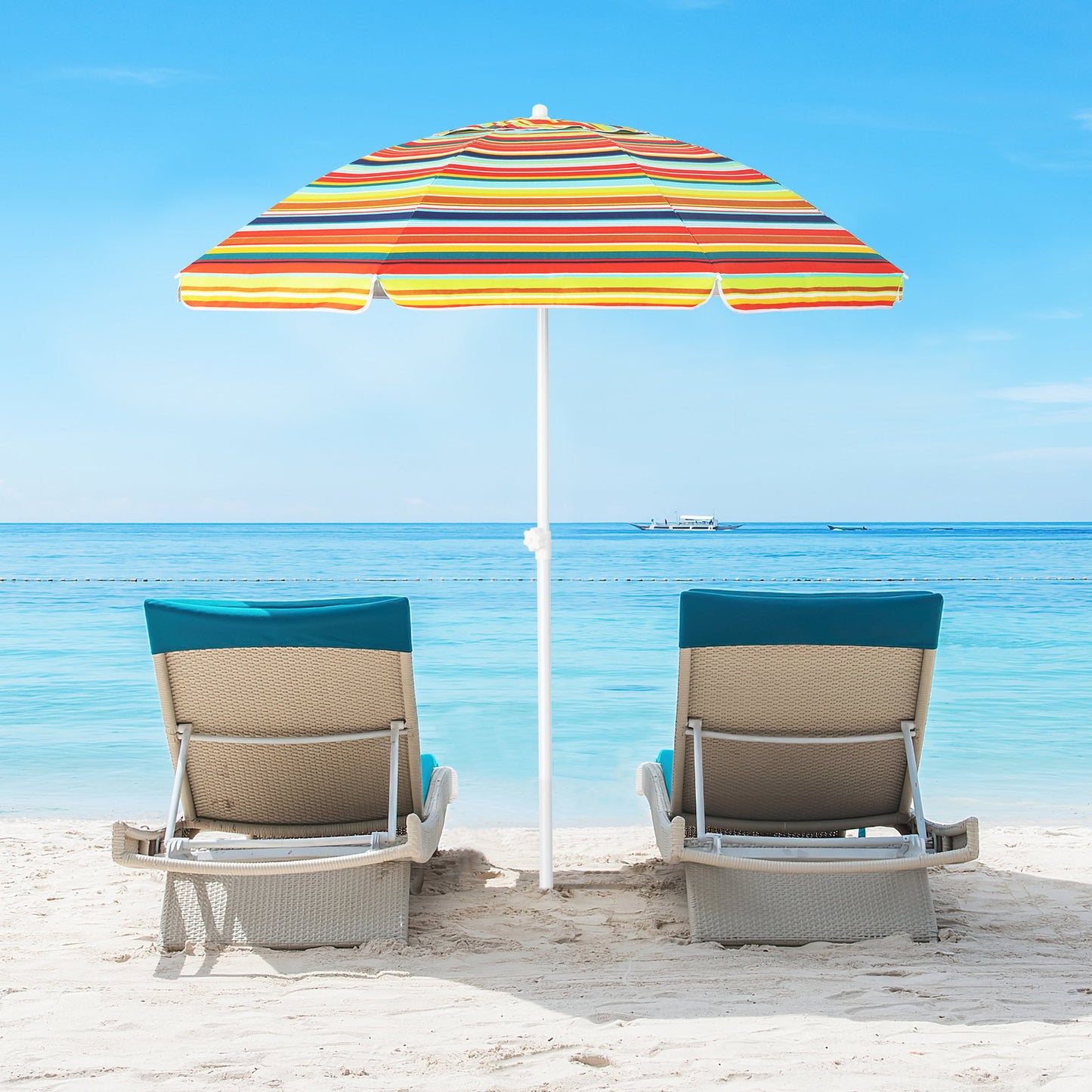 6.5 Feet Patio Beach Umbrella with Waterproof Polyester Fabric-Blue