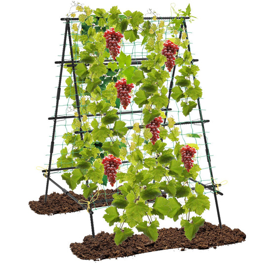 A-Frame Garden Cucumber Trellis with Netting for Climbing Plants Outdoor-Black