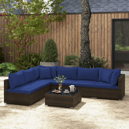 7 Pieces Patio Rattan Furniture Set with Sectional Sofa Cushions-Beige