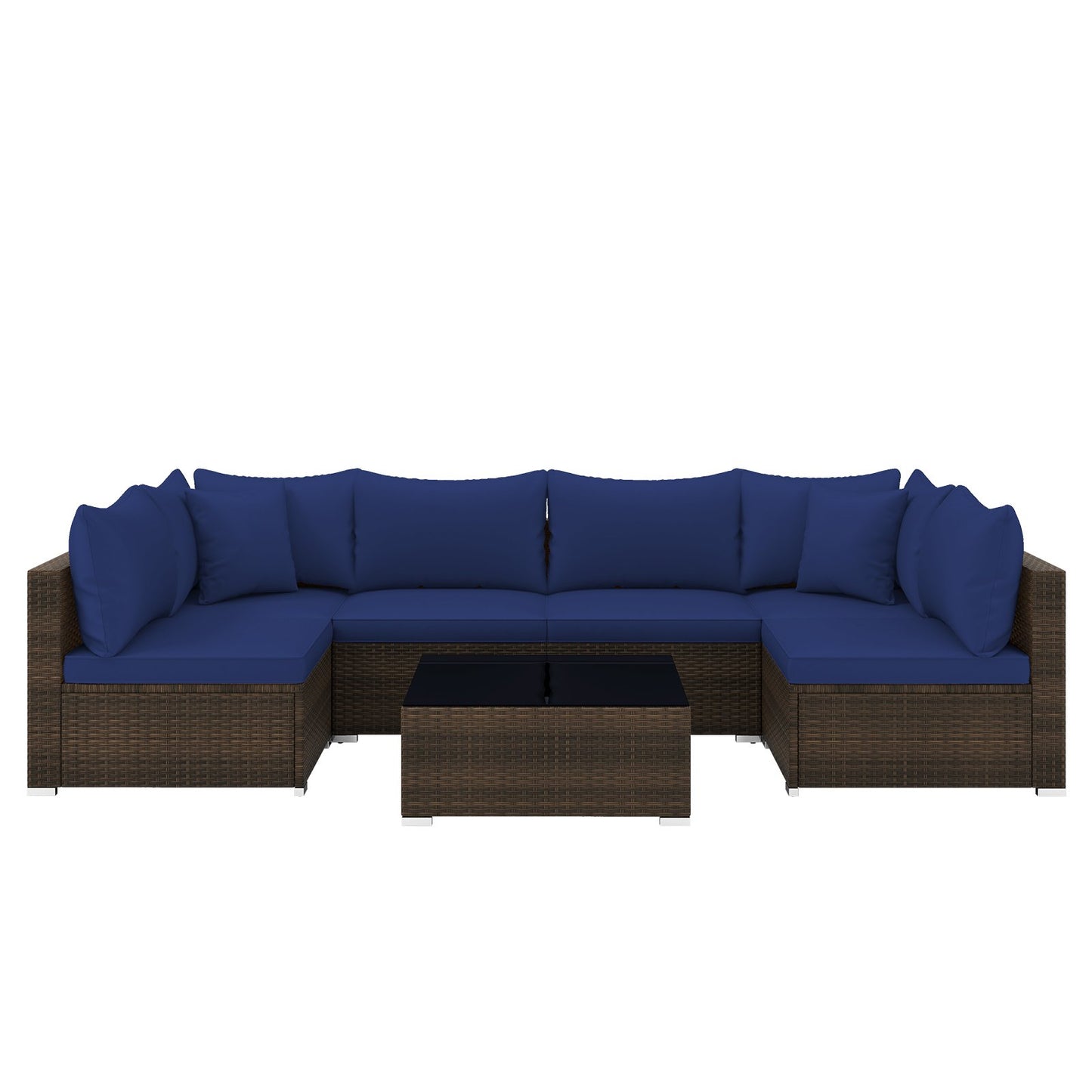 7 Pieces Patio Rattan Furniture Set with Sectional Sofa Cushions-Beige
