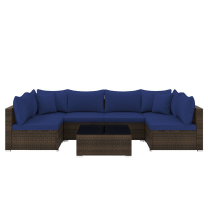 7 Pieces Patio Rattan Furniture Set with Sectional Sofa Cushions-Beige