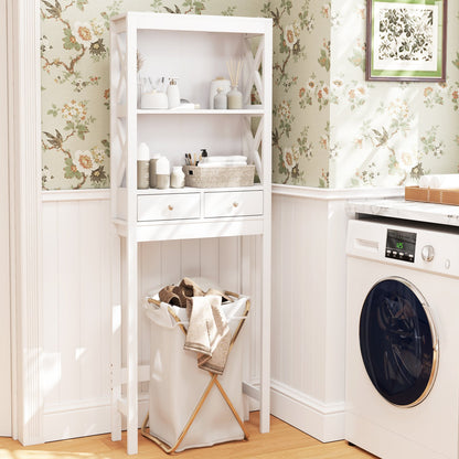 Over the Toilet Storage Rack Tall with Drawers Shelves and Adjustable Bottom Bar