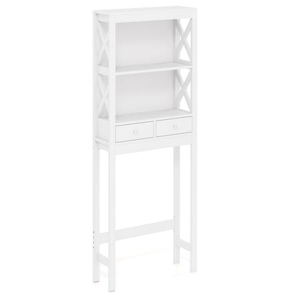 Over the Toilet Storage Rack Tall with Drawers Shelves and Adjustable Bottom Bar