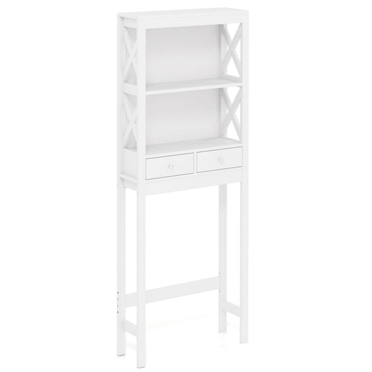 Over the Toilet Storage Rack Tall with Drawers Shelves and Adjustable Bottom Bar