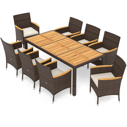9 Piece Outdoor Dining Set with Acacia Wood Table Top-Beige