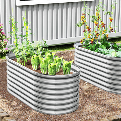 5 x 3 x 2 Feet Metal Oval Raised Garden Bed with Open Bottom Design-Gray