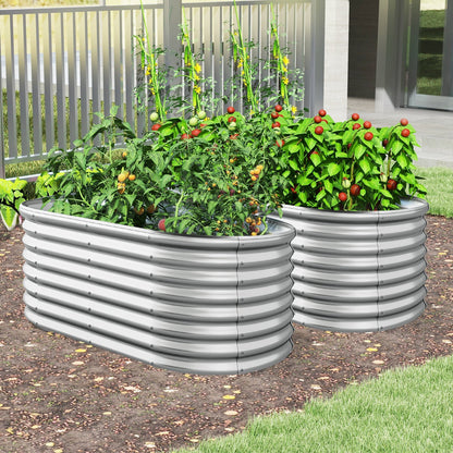 5 x 3 x 2 Feet Metal Oval Raised Garden Bed with Open Bottom Design-Gray