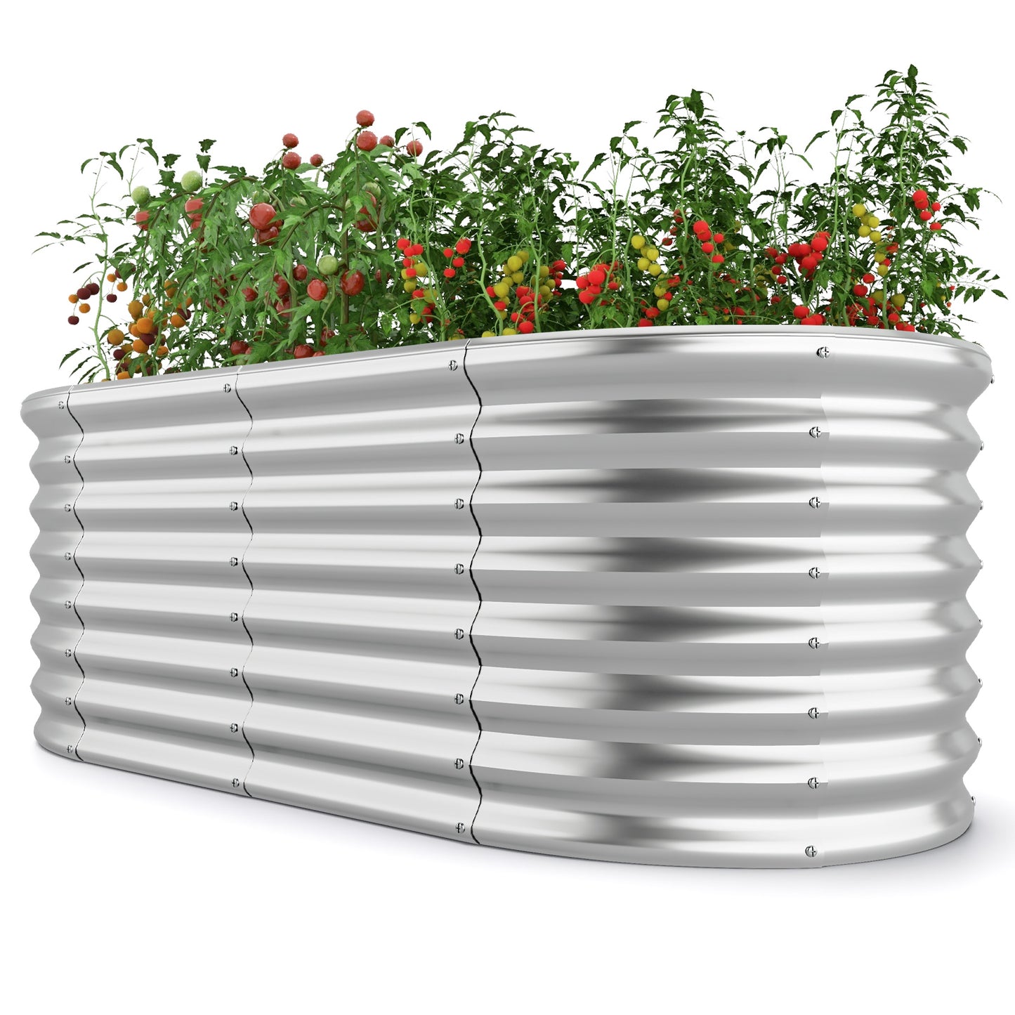 5 x 3 x 2 Feet Metal Oval Raised Garden Bed with Open Bottom Design-Gray