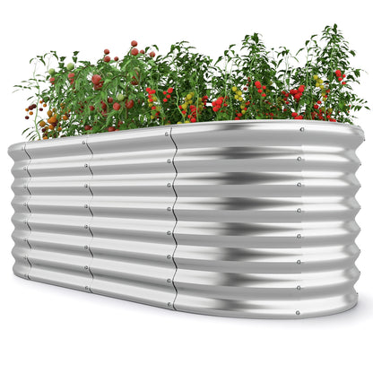 5 x 3 x 2 Feet Metal Oval Raised Garden Bed with Open Bottom Design-Gray