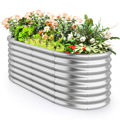 5 x 3 x 2 Feet Metal Oval Raised Garden Bed with Open Bottom Design-Gray
