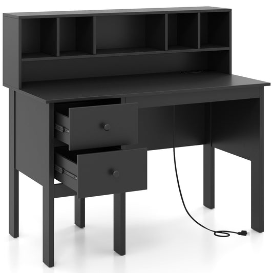48 Inch Computer Desk with Drawers Power Outlets-Black