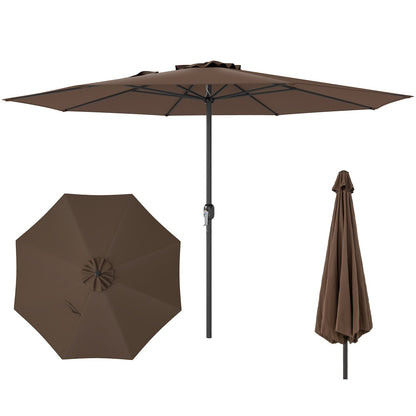 12 Feet Patio Umbrella with Crank Handle and 8 Sturdy Ribs-Beige