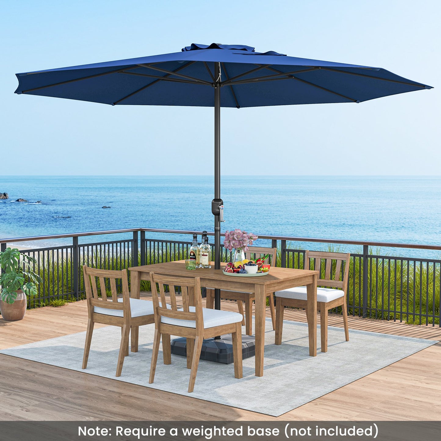 12 Feet Patio Umbrella with Crank Handle and 8 Sturdy Ribs-Beige