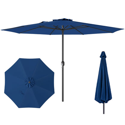 12 Feet Patio Umbrella with Crank Handle and 8 Sturdy Ribs-Beige
