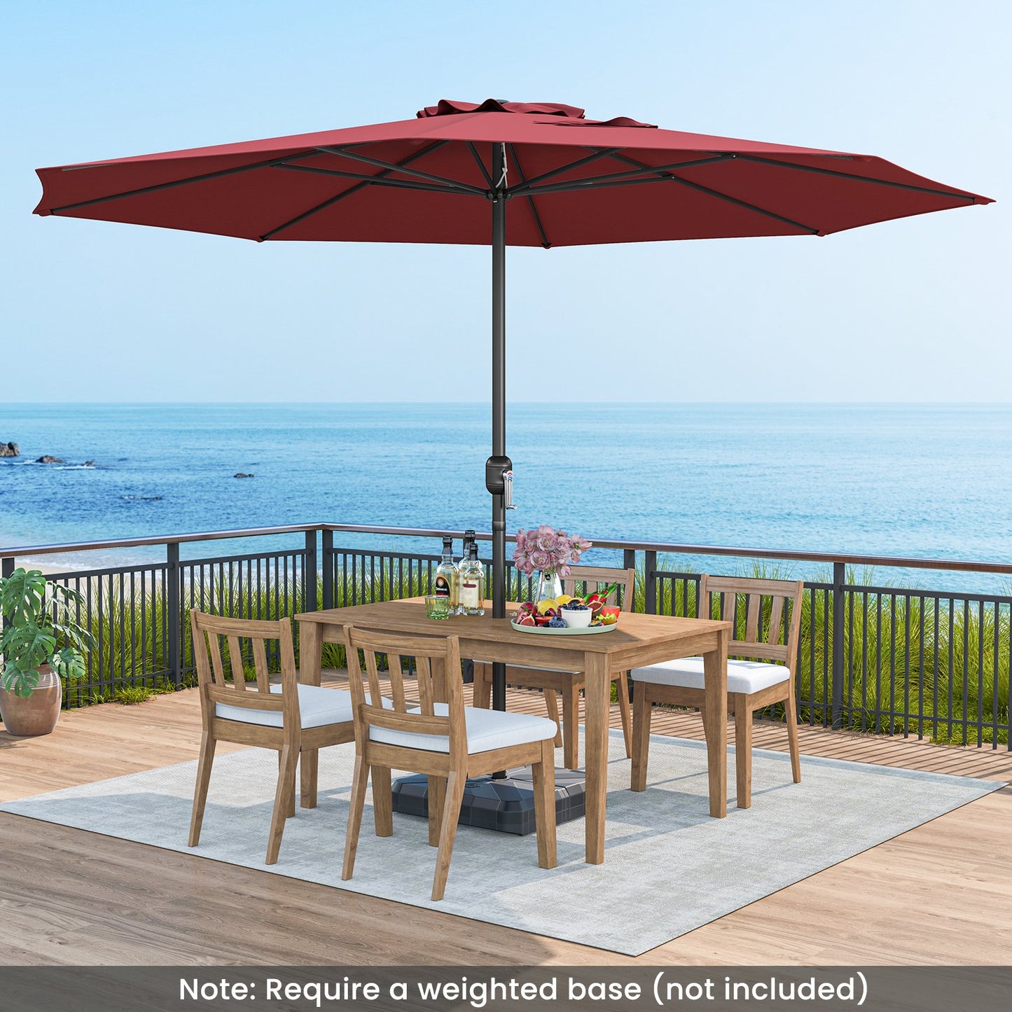 12 Feet Patio Umbrella with Crank Handle and 8 Sturdy Ribs-Beige