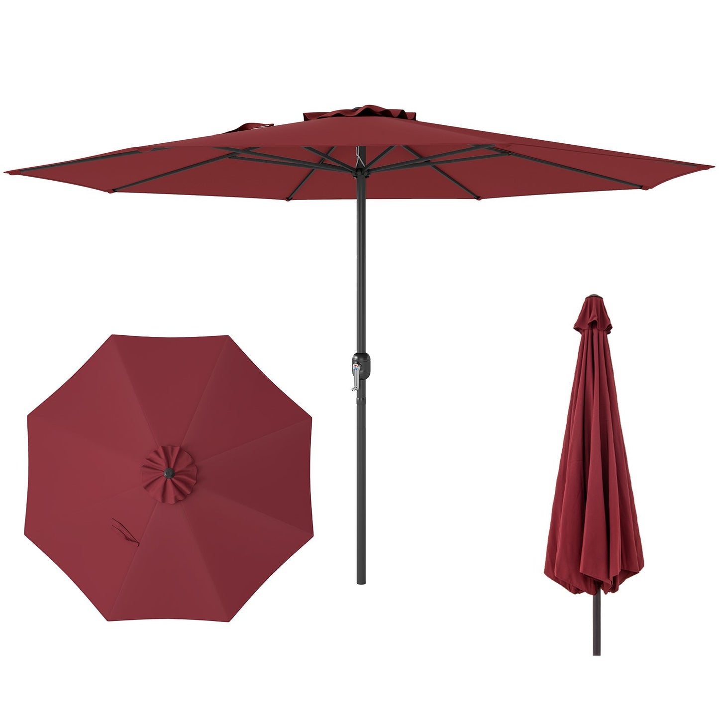 12 Feet Patio Umbrella with Crank Handle and 8 Sturdy Ribs-Beige