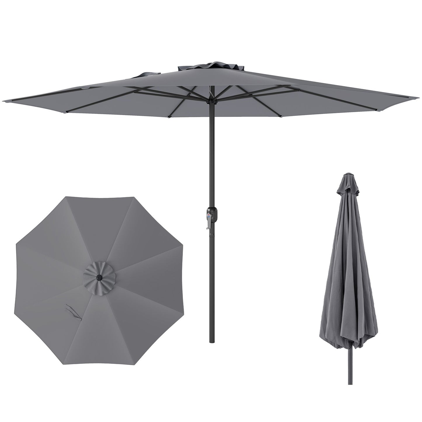 12 Feet Patio Umbrella with Crank Handle and 8 Sturdy Ribs-Beige