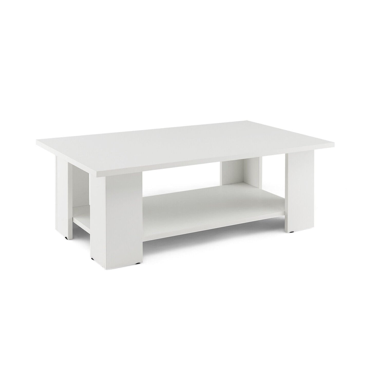 Large 36/41 Inch 2-tier Wooden Modern Coffee Table with Storage Shelf-Black