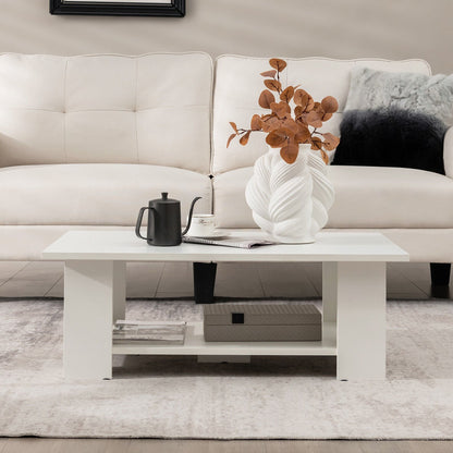 Large 36/41 Inch 2-tier Wooden Modern Coffee Table with Storage Shelf-Black