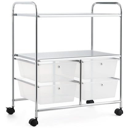 4 Drawers Shelves Rolling Storage Cart Rack-Black