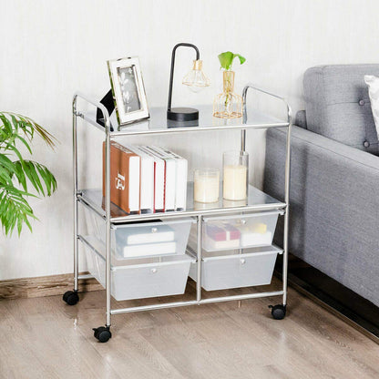 4 Drawers Shelves Rolling Storage Cart Rack-Black