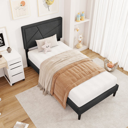 Twin/Full/Queen Size Upholstered Platform Bed Frame with High Headboard-Twin