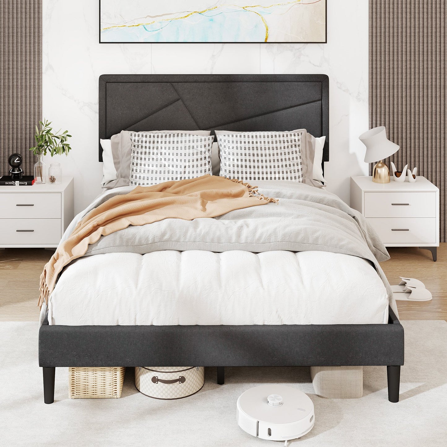 Twin/Full/Queen Size Upholstered Platform Bed Frame with High Headboard-Twin