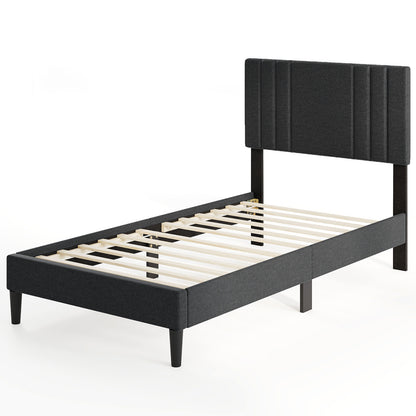 Full/Queen/Twin Size Bed Frame with Vertical Channel Tufted Headboard and Wooden Slats-Twin Size