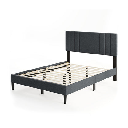Full/Queen/Twin Size Bed Frame with Vertical Channel Tufted Headboard and Wooden Slats-Queen Size