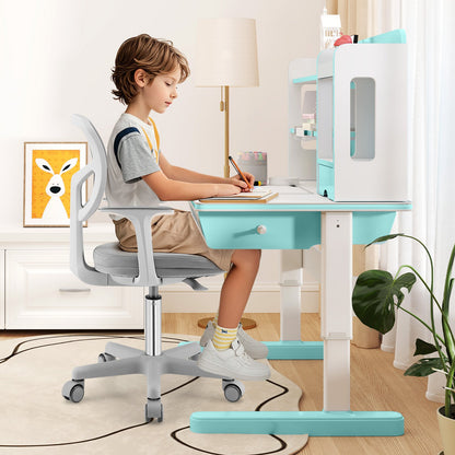 Adjustable Desk Chair with Auto Brake Casters for Kids-Blue