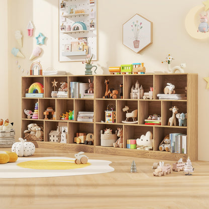 41 inches Wooden Toy Storage Organizer with 10 Cubes for Classroom Daycare Nursery Kindergarten-Natural