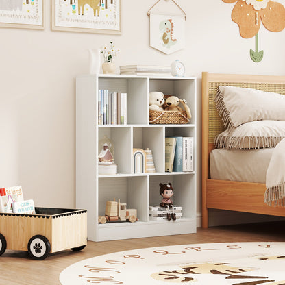 7-Section Freestanding Bookshelf for Kids Room Classroom Daycare Nursery-Natural