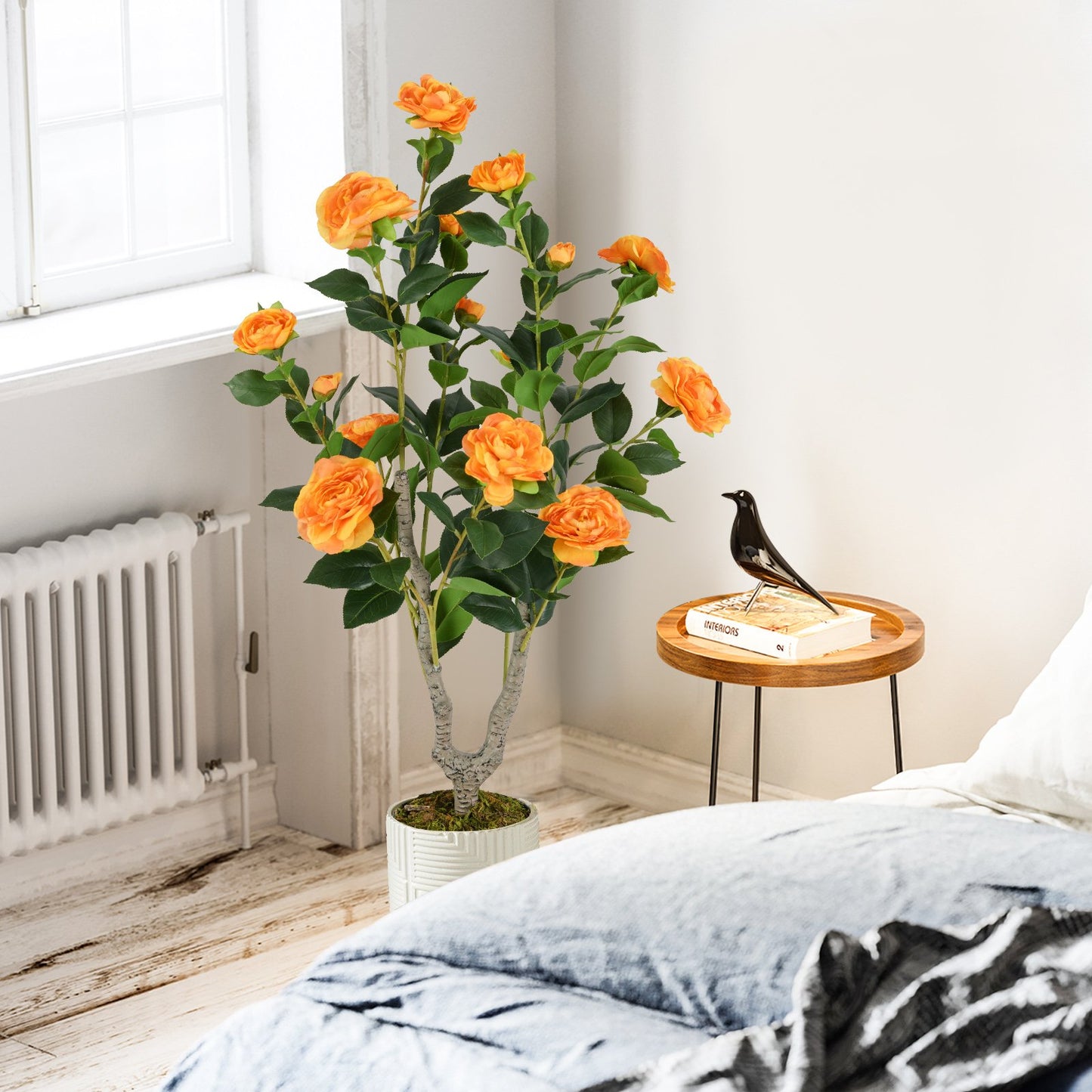 36 Inch Artificial Camellia Tree with Blooming Flower 2 Pack-Orange