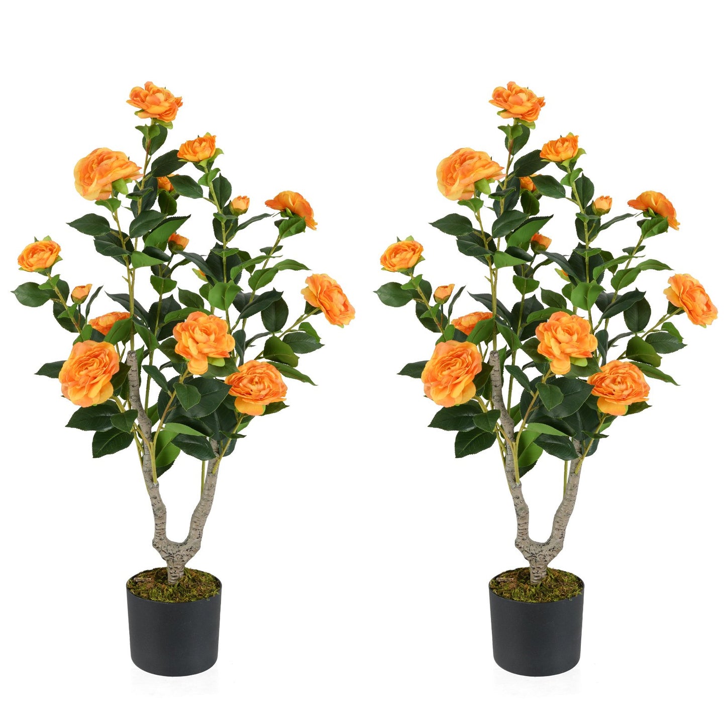 36 Inch Artificial Camellia Tree with Blooming Flower 2 Pack-Orange