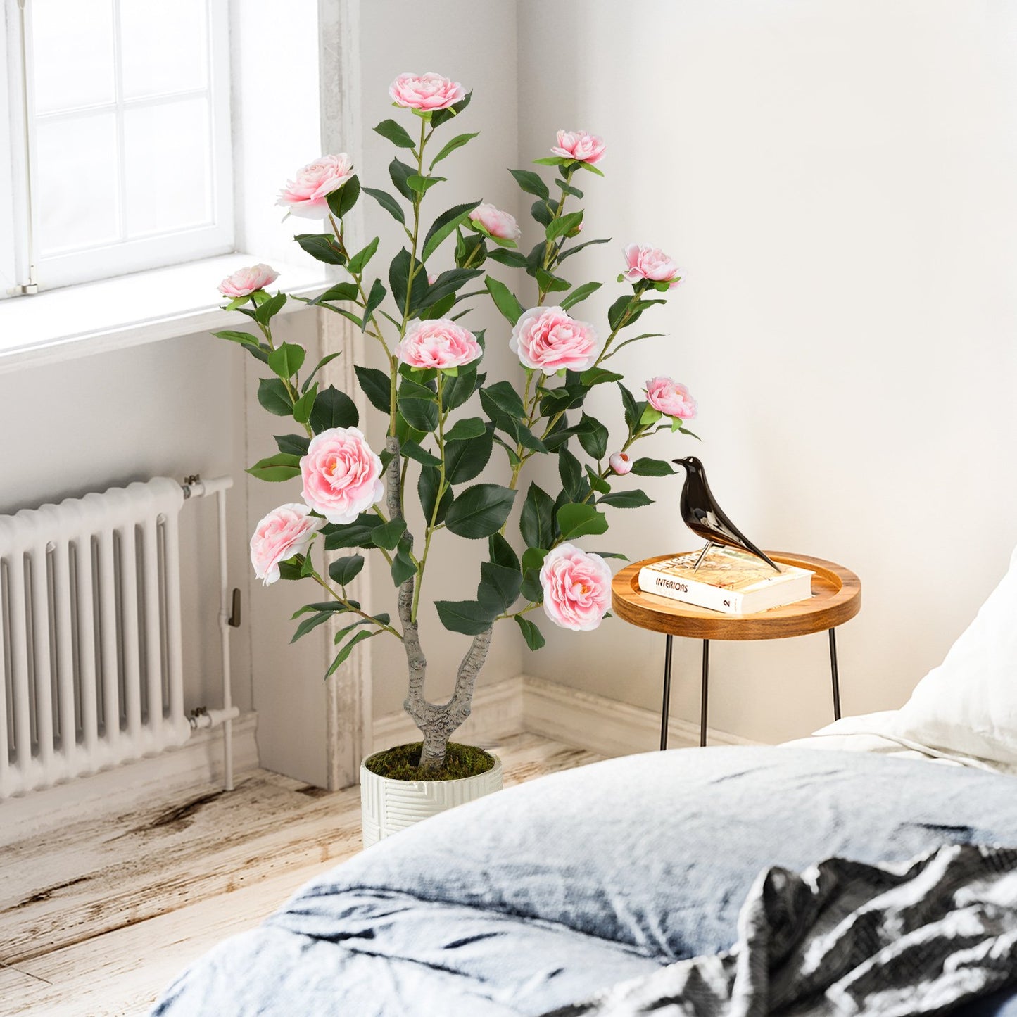 36 Inch Artificial Camellia Tree with Blooming Flower 2 Pack-Orange
