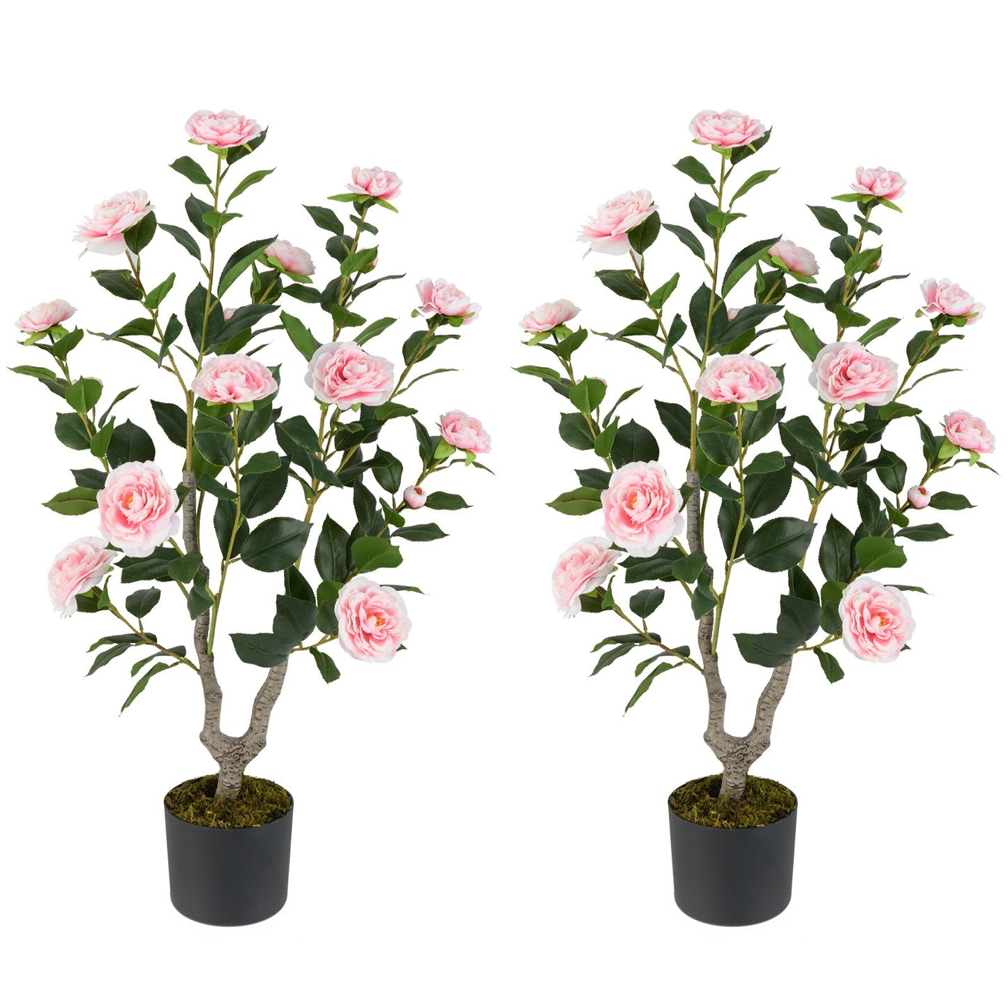 36 Inch Artificial Camellia Tree with Blooming Flower 2 Pack-Orange
