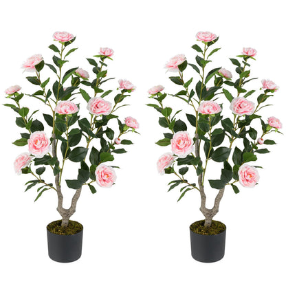36 Inch Artificial Camellia Tree with Blooming Flower 2 Pack-Orange