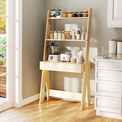 Ladder Shelf Desk Bookcase with Countertop  Drawer and 2 Shelves-Gray