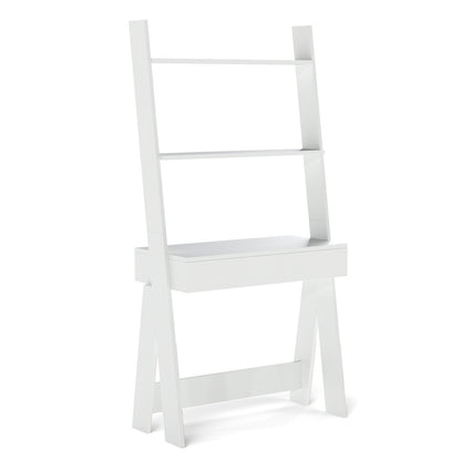 Ladder Shelf Desk Bookcase with Countertop  Drawer and 2 Shelves-Gray
