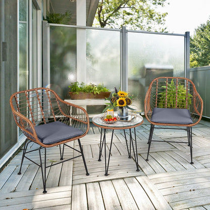 3 Pieces Patio Rattan Bistro Set with Cushion-Black