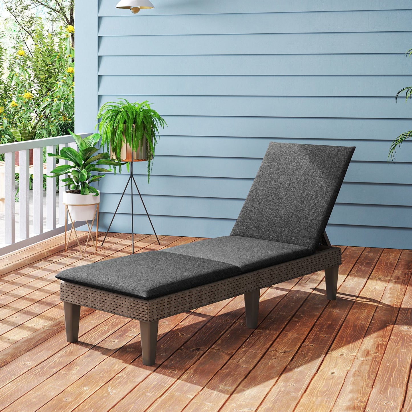 Patio Lounge Outdoor Recliner Chair with Cushion 3-Position Adjustable Backrest-Beige