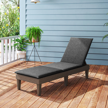 Patio Lounge Outdoor Recliner Chair with Cushion 3-Position Adjustable Backrest-Beige
