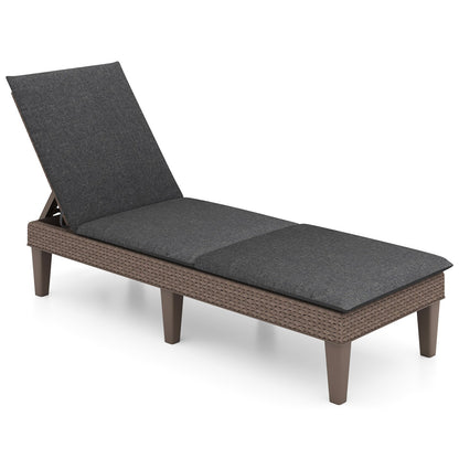 Patio Lounge Outdoor Recliner Chair with Cushion 3-Position Adjustable Backrest-Beige