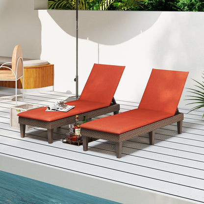 Patio Lounge Outdoor Recliner Chair with Cushion 3-Position Adjustable Backrest-Beige