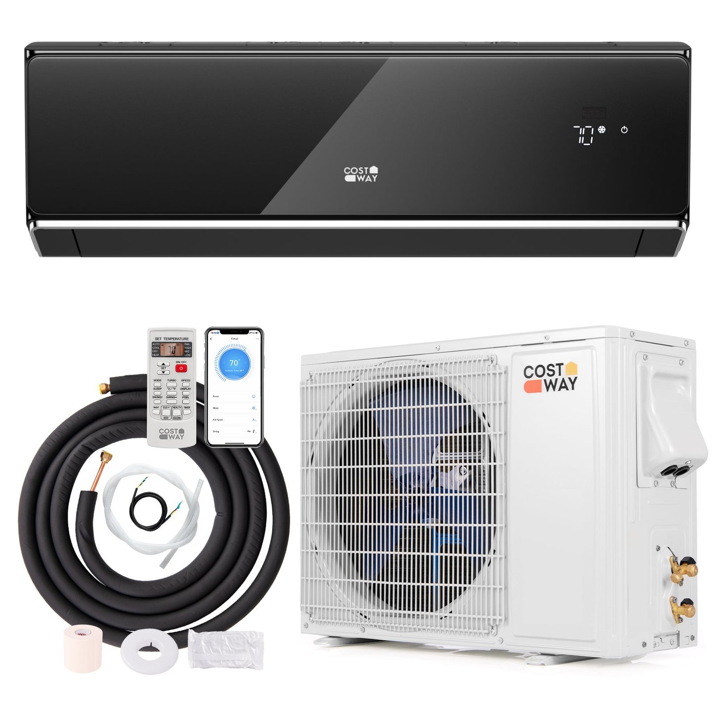 12000 BTU 22 SEER2 208-230V Wifi Enabled Mini Split Air Conditioner and Heater Black