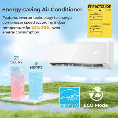 Energy Star Certified 18000 BTU 21 SEER2 208-230V Mini Split Air Conditioner and Heater Wifi Enabled White