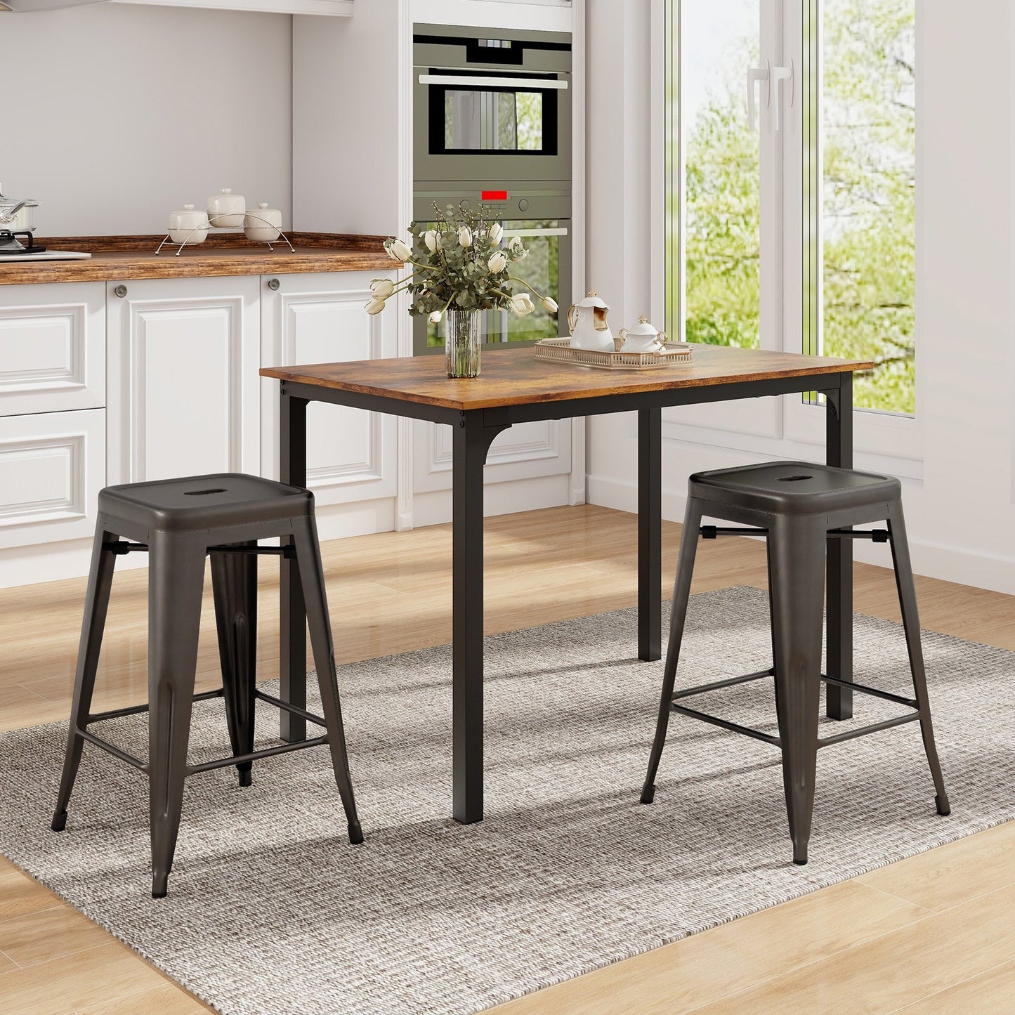 24 Inch Set of 4 Tolix Style Counter Height Barstool Stackable Chair-Black