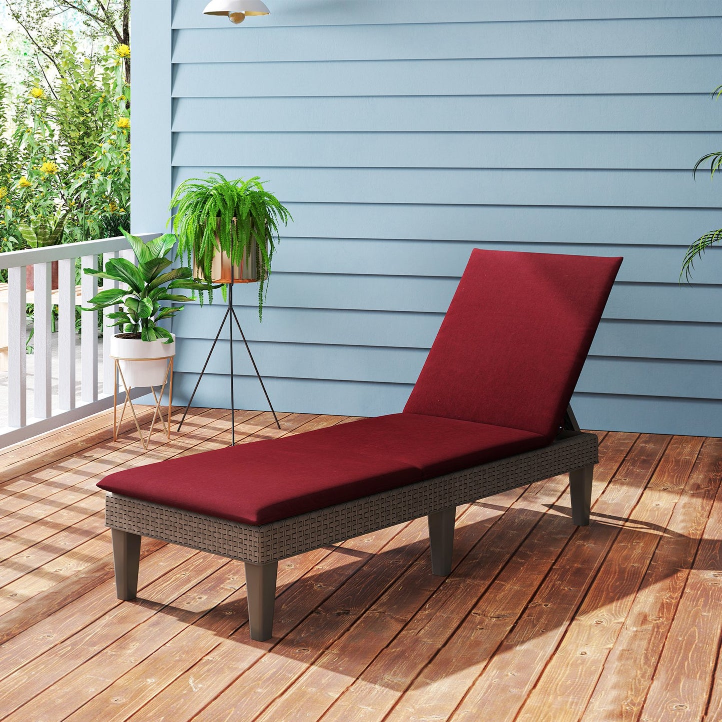 Patio Lounge Outdoor Recliner Chair with Cushion 3-Position Adjustable Backrest-Beige