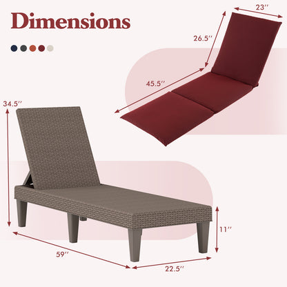 Patio Lounge Outdoor Recliner Chair with Cushion 3-Position Adjustable Backrest-Beige